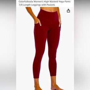 Colorfulkoala Wine Red 7/8 Length Yoga Pants with pockets